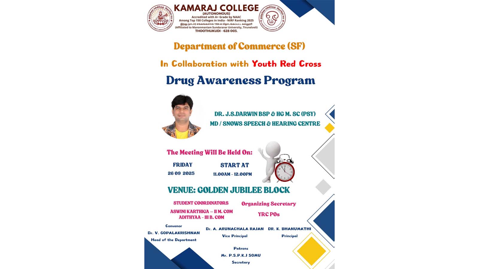Drug Awareness Program Kamaraj College Commerce Department