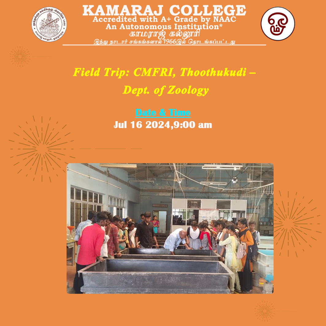 Field Trip: CMFRI, Thoothukudi - Dept. Of Zoology - Kamaraj College