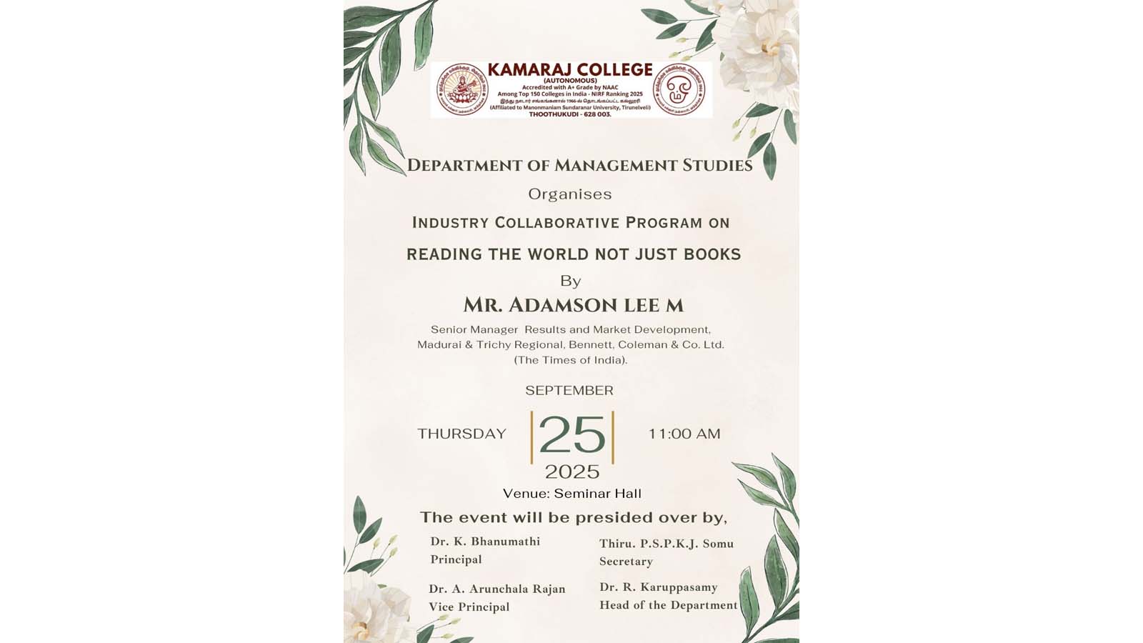 Industry Collaborative Program Kamaraj College MBA Department